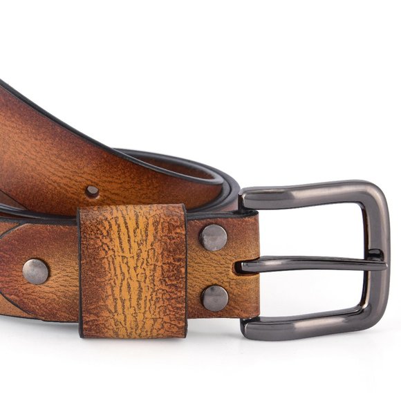 Vintage Leather Belt  For Men - Burnt Gold Full Grain  - Free Personalization - Picture 4 of 15